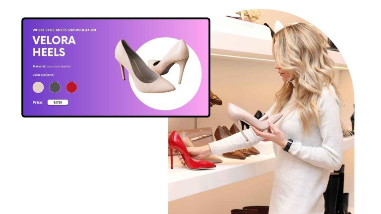 Customer using Lift and Learn interactive display in a retail store