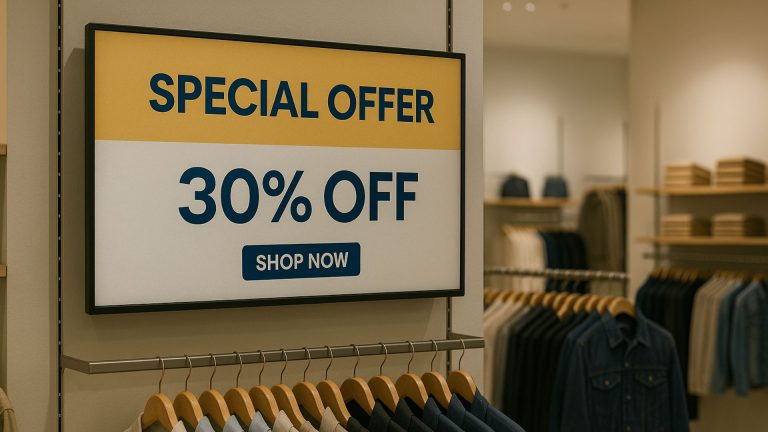 In-store digital signage in clothing store