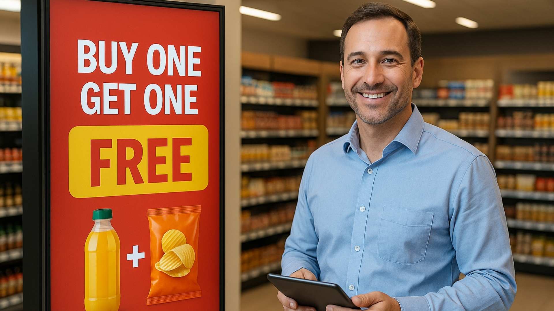 Retail store with digital signage boosting sales.