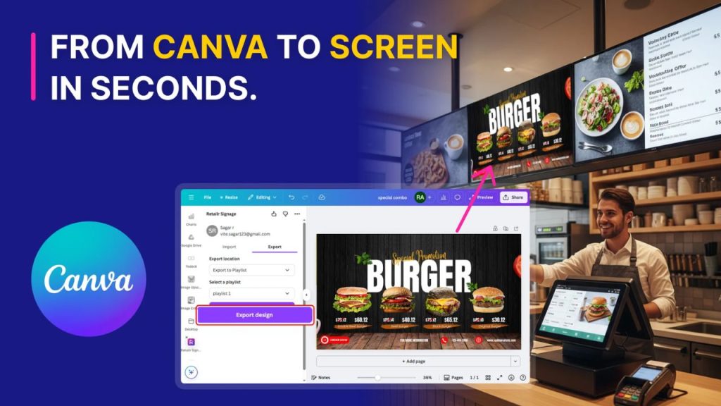 Canva to digital signage screen content publishing