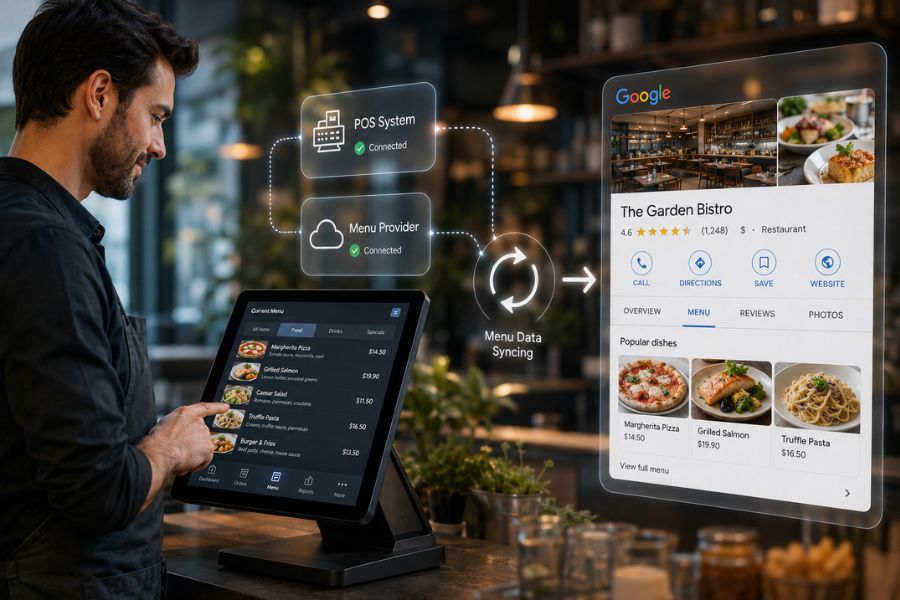 Which POS systems feed menu data directly to Google?