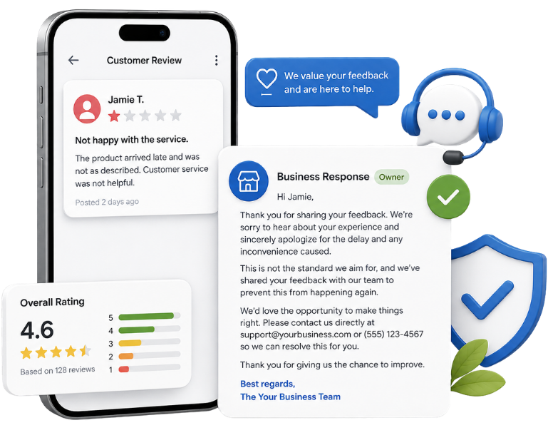 How can I respond professionally to negative reviews?
