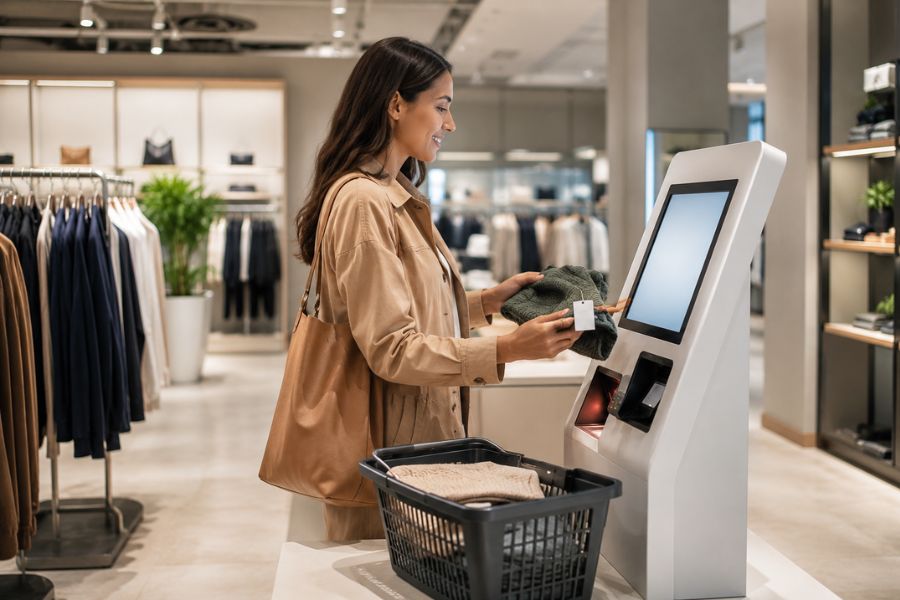 How can self-checkout kiosks reduce friction during a store visit?