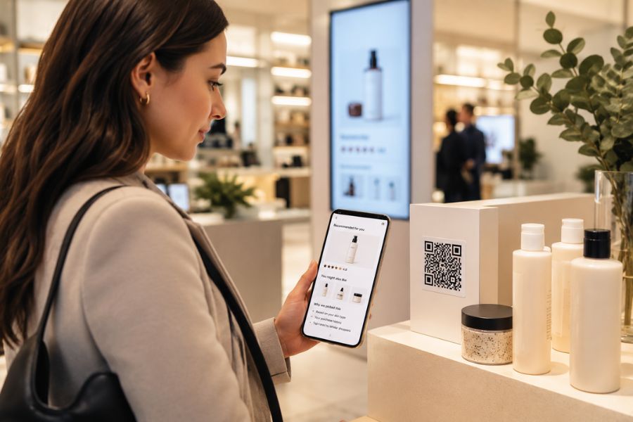 How can QR codes provide personalized recommendations in-store?