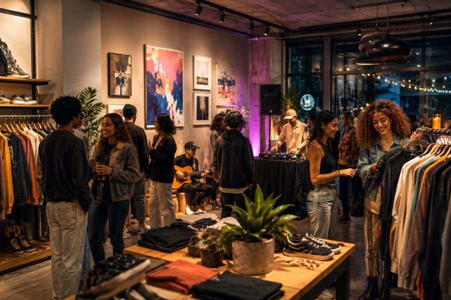 How do music and art shows foster community vibes?